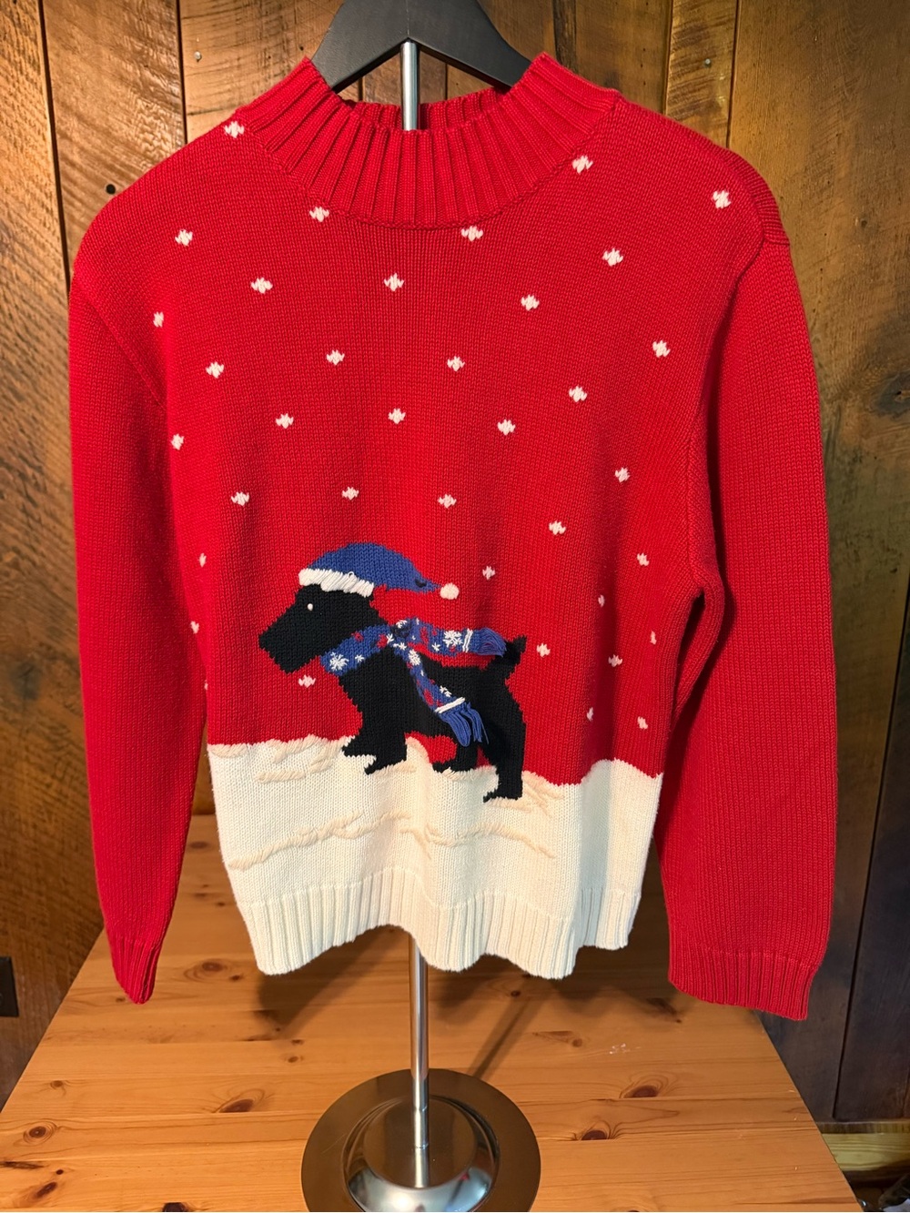 VTG 90s Liz Claiborne Lizsport Scottie Dog Christmas Sweater Red 100% Cotton PL